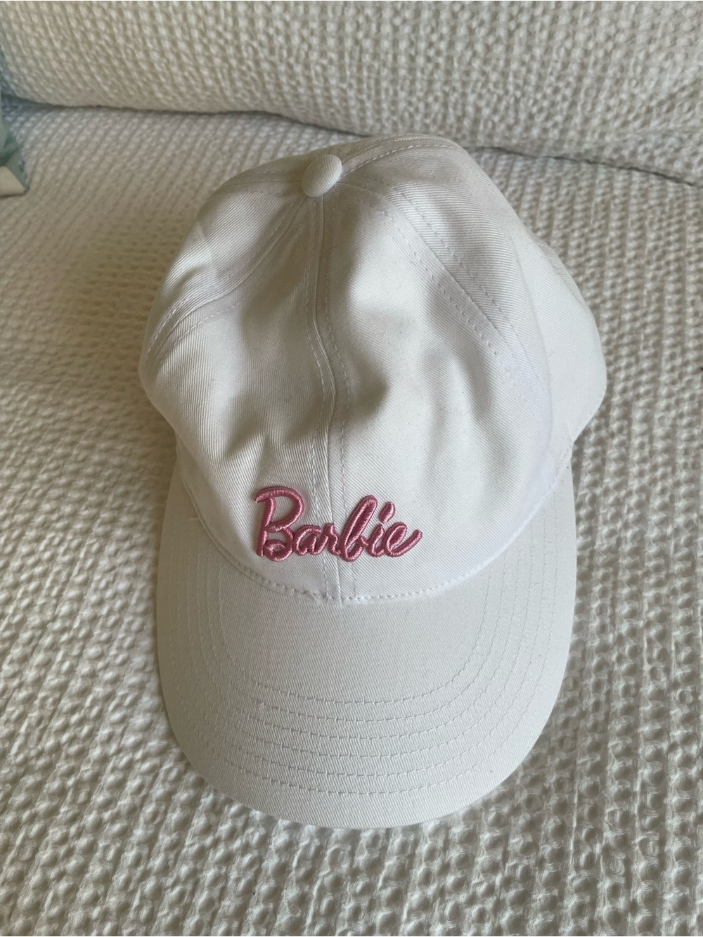 Barbie Kith White Baseball Cap with Pink Logo